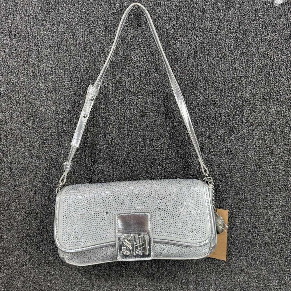 Steve Madden BGENEVIEVE Stones Silver Studded Satchel Evening Bag Purse NEW